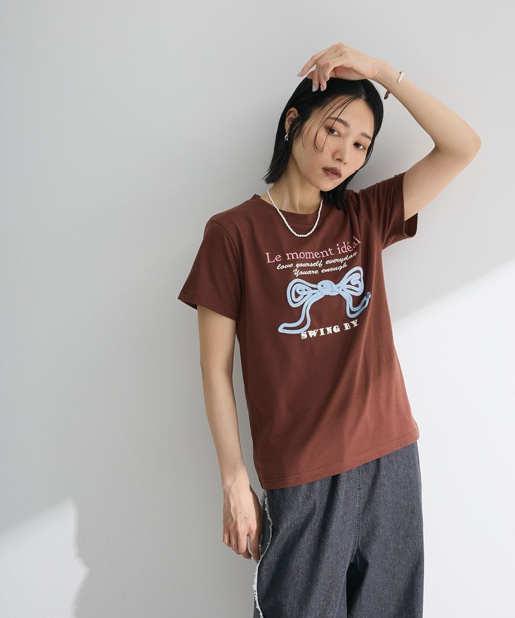Green Parks「・swing by リボンモチーフコード刺繍TEE」|Tシャツ・カットソー|