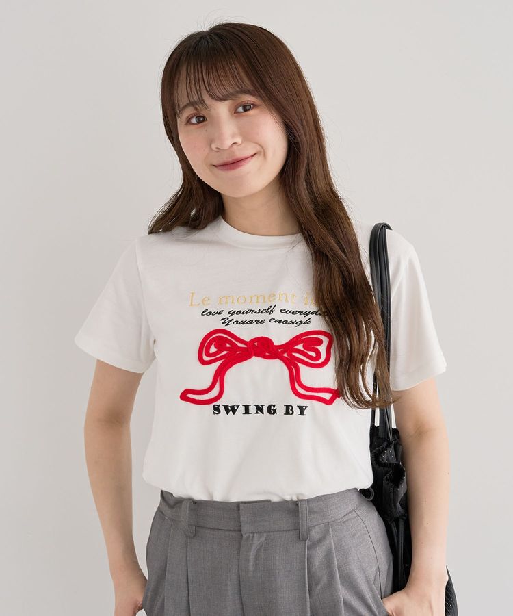 Green Parks「・swing by リボンモチーフコード刺繍TEE」|Tシャツ・カットソー|