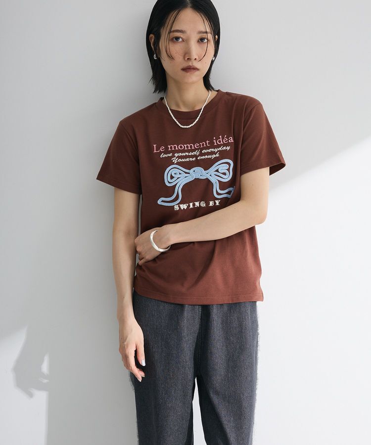 Green Parks「・swing by リボンモチーフコード刺繍TEE」|Tシャツ・カットソー|