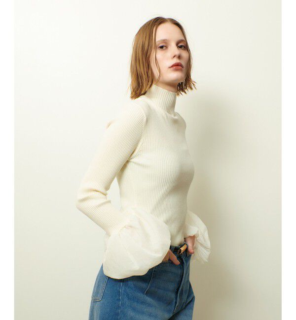 allureville「タフタバルーンスリーブコンビプルオーバー」|ニット・セーター|