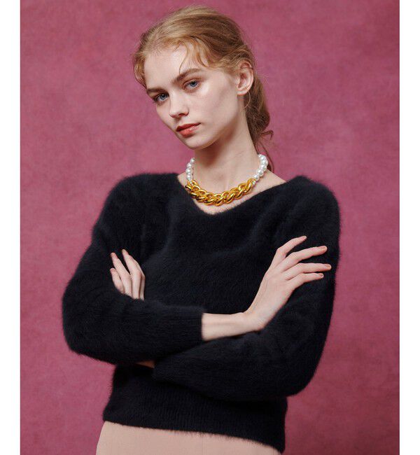 LOULOU WILLOUGHBY「【LOULOU WILLOUGHBY】カシミヤブレンドファー加工プルオーバー」|ニット・セーター|ブラック