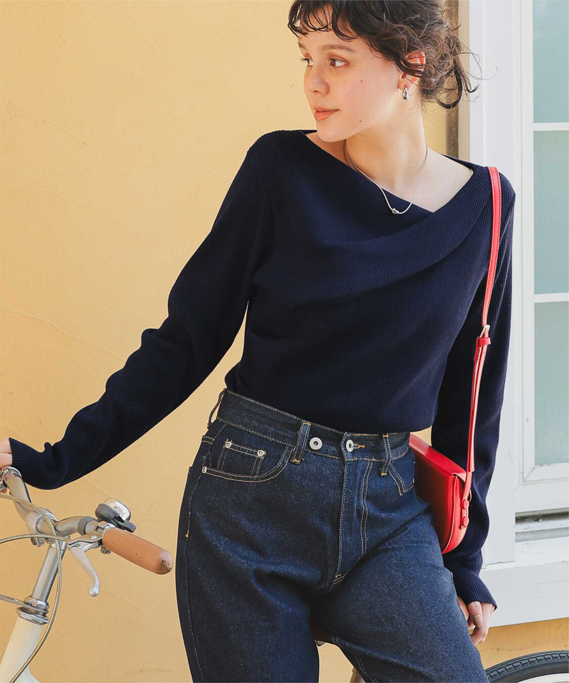 titivate「オフショルダーリブニットトップス」|ニット・セーター|ネイビー