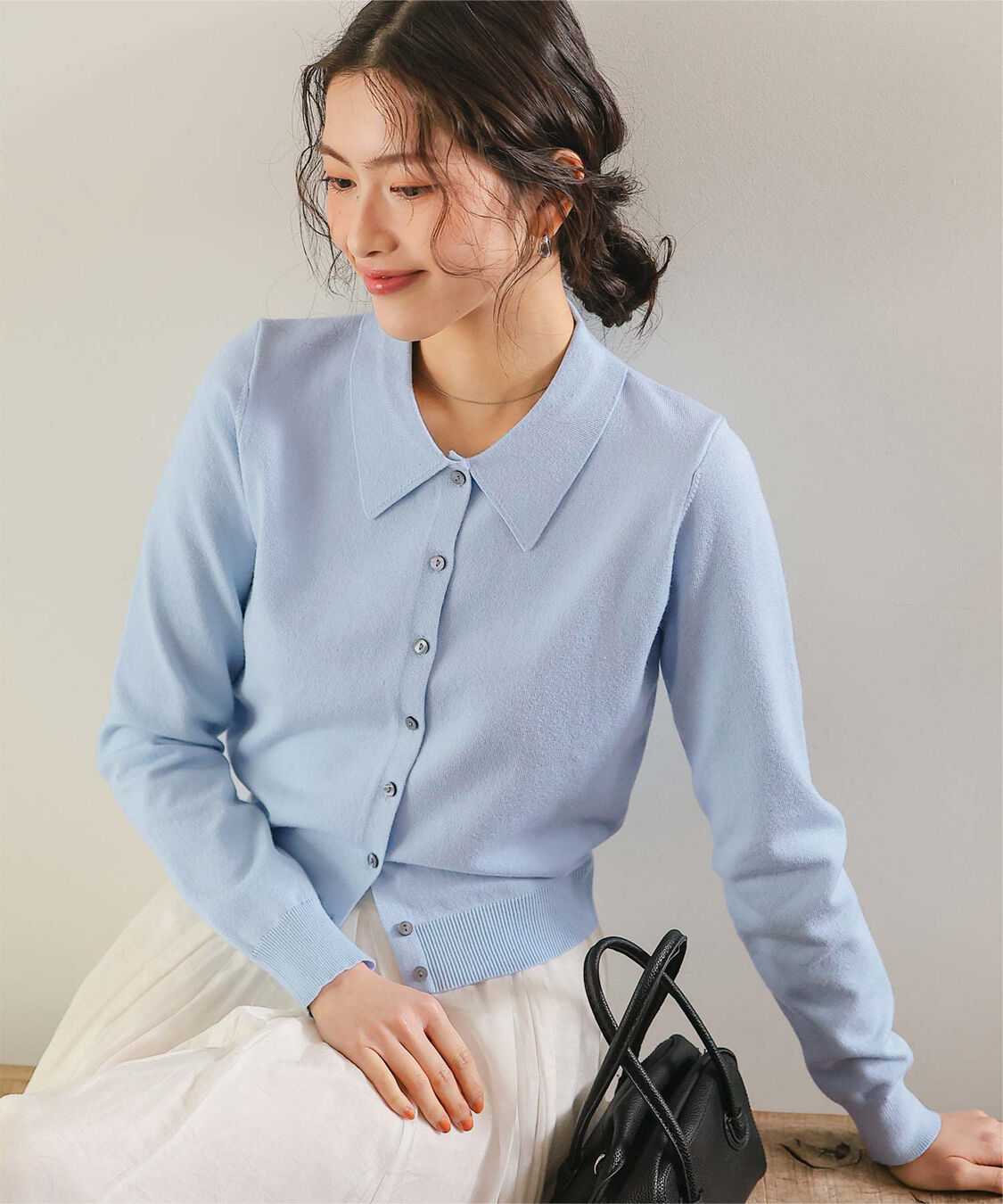 titivate「ポロ襟ニットカーディガン/トップス」|ニット・セーター|ブルー