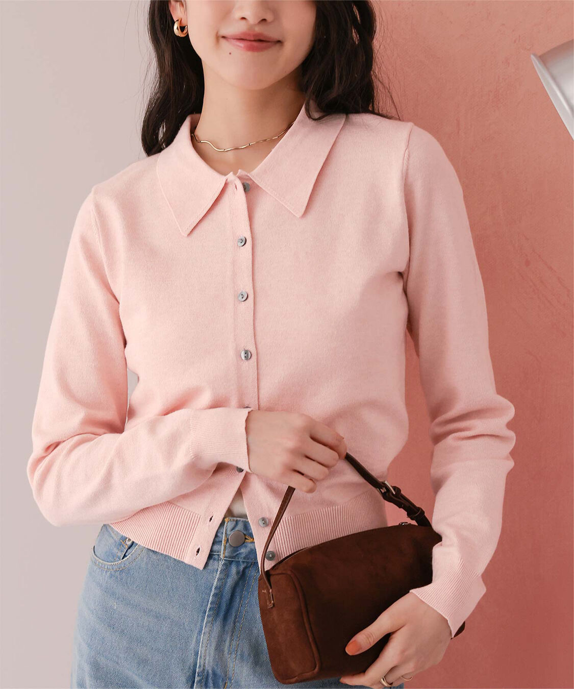 titivate「ポロ襟ニットカーディガン/トップス」|ニット・セーター|ピンク