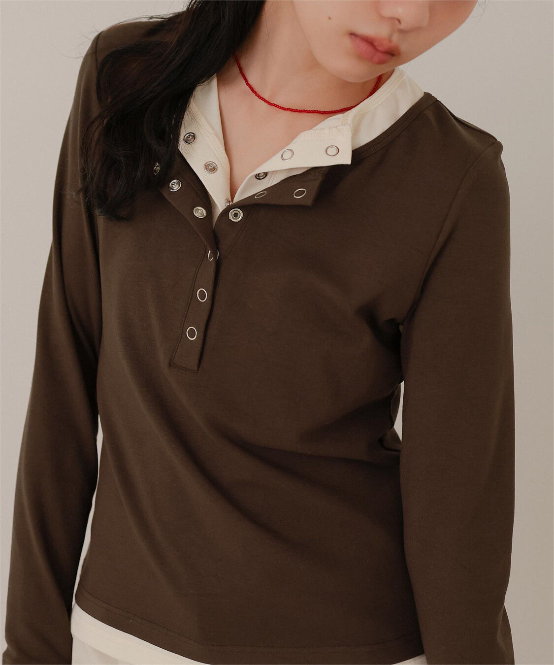 miette「レイヤード風ヘンリーネックトップス」|Tシャツ・カットソー|