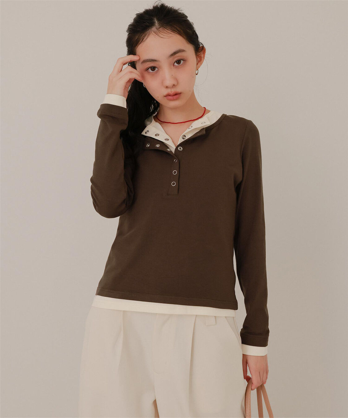 miette「レイヤード風ヘンリーネックトップス」|Tシャツ・カットソー|