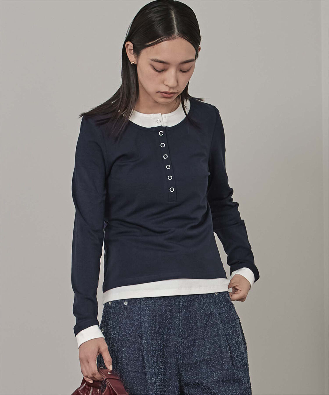 miette「レイヤード風ヘンリーネックトップス」|Tシャツ・カットソー|
