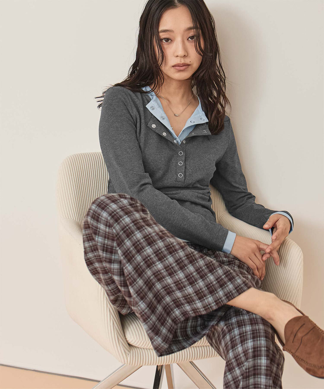 miette「レイヤード風ヘンリーネックトップス」|Tシャツ・カットソー|