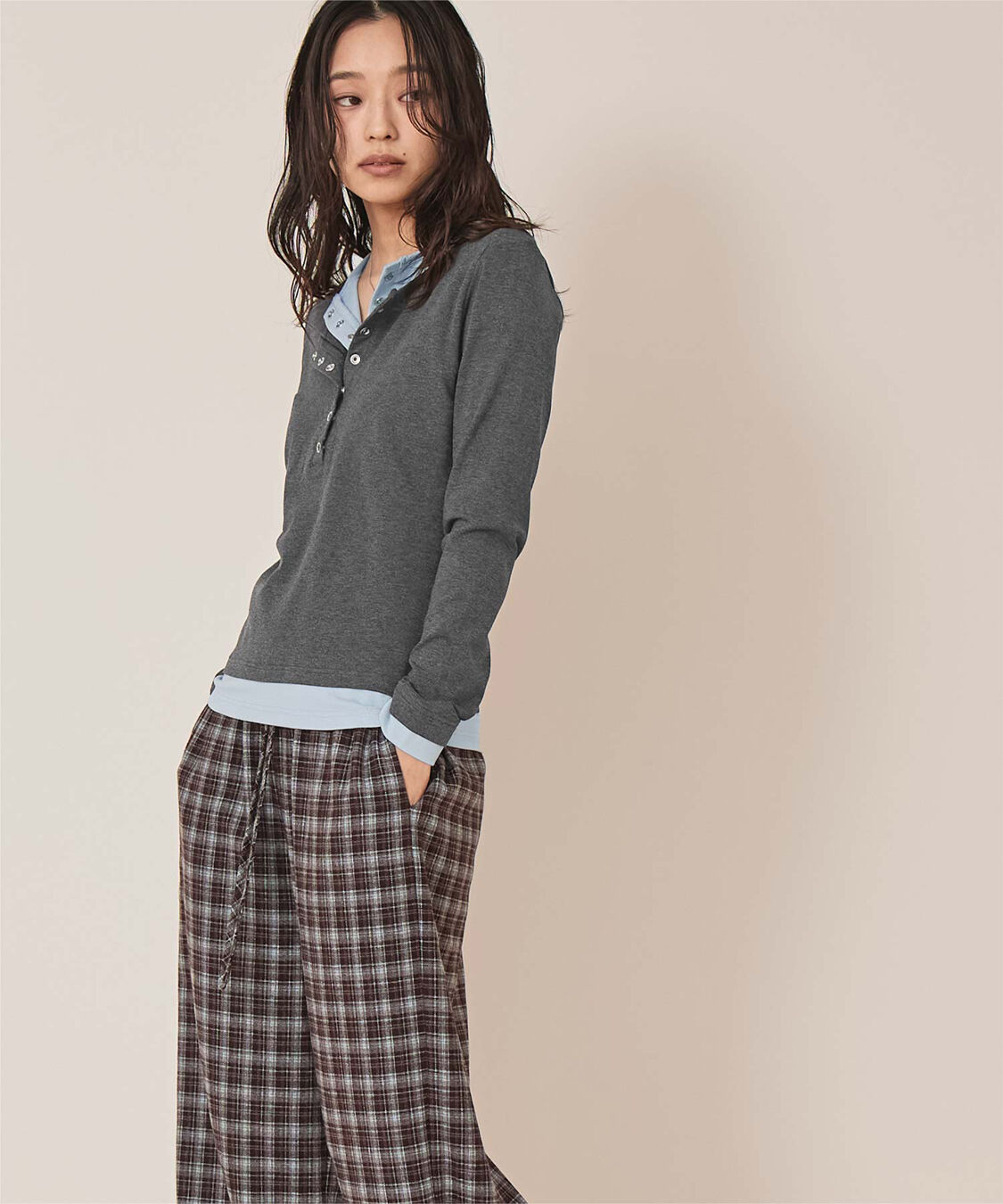 miette「レイヤード風ヘンリーネックトップス」|Tシャツ・カットソー|