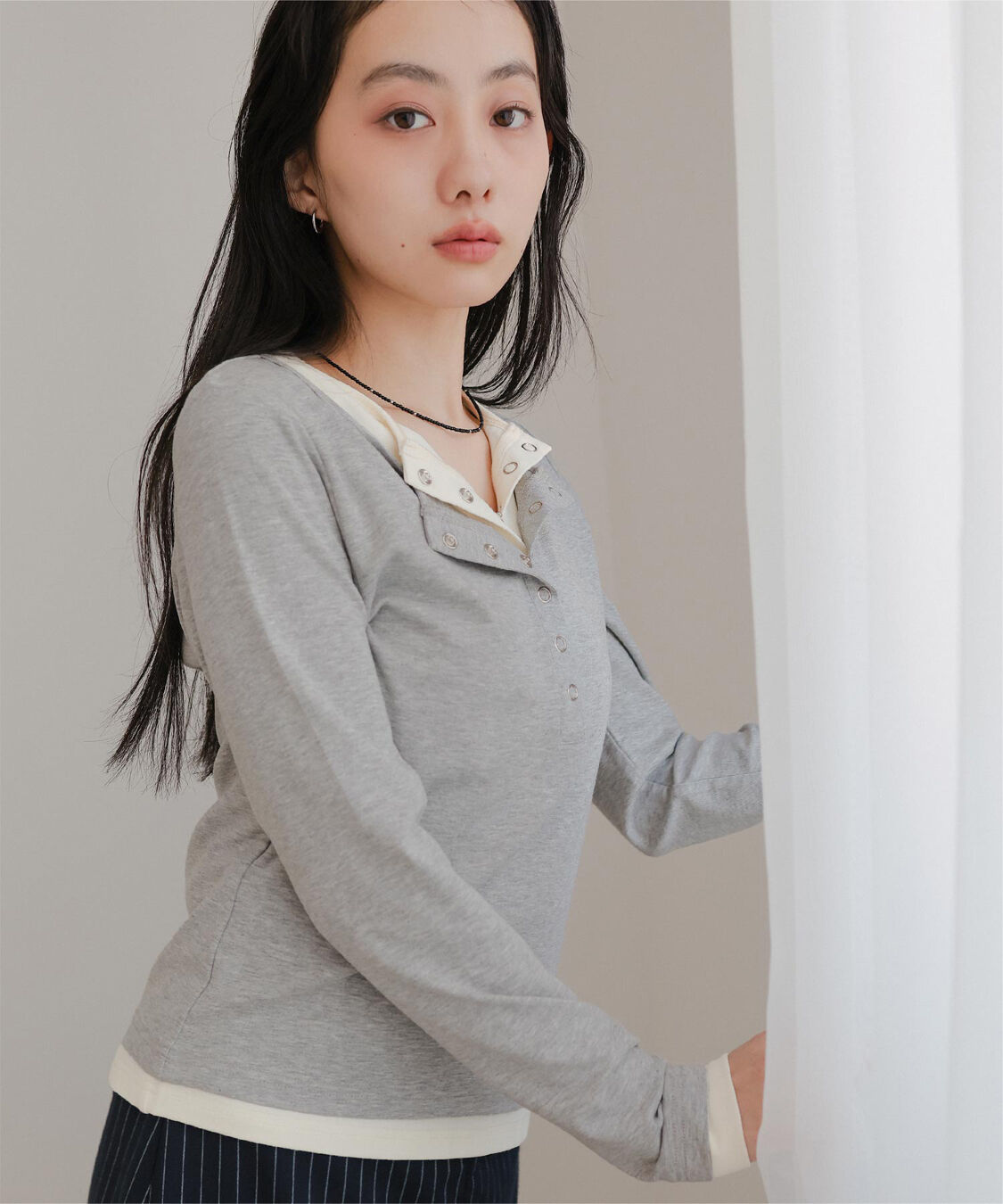 miette「レイヤード風ヘンリーネックトップス」|Tシャツ・カットソー|