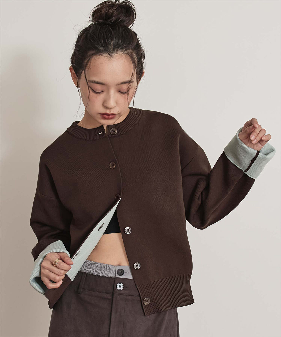 miette「バイカラーデザインニットカーディガン」|カーディガン|