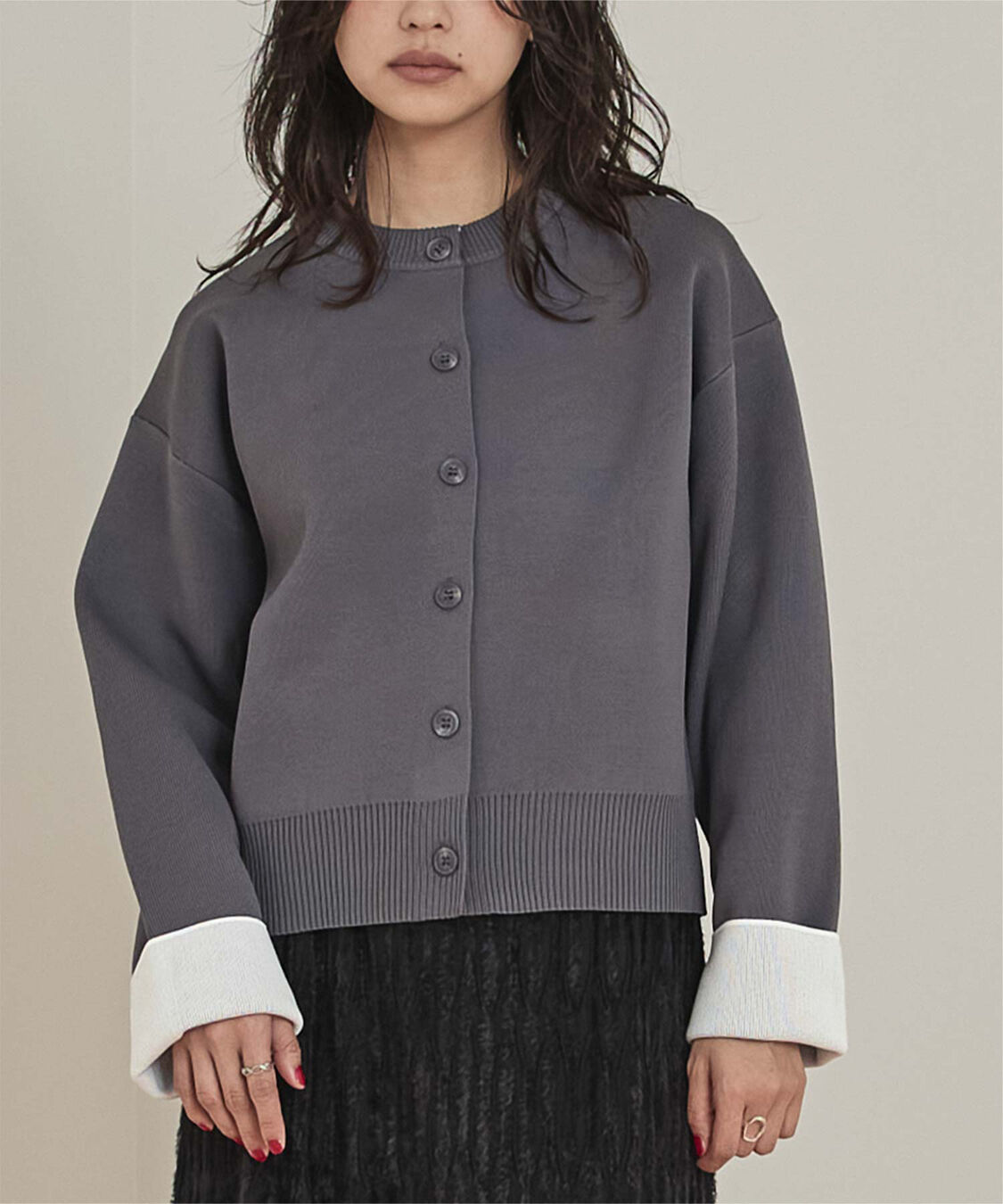 miette「バイカラーデザインニットカーディガン」|カーディガン|グレー