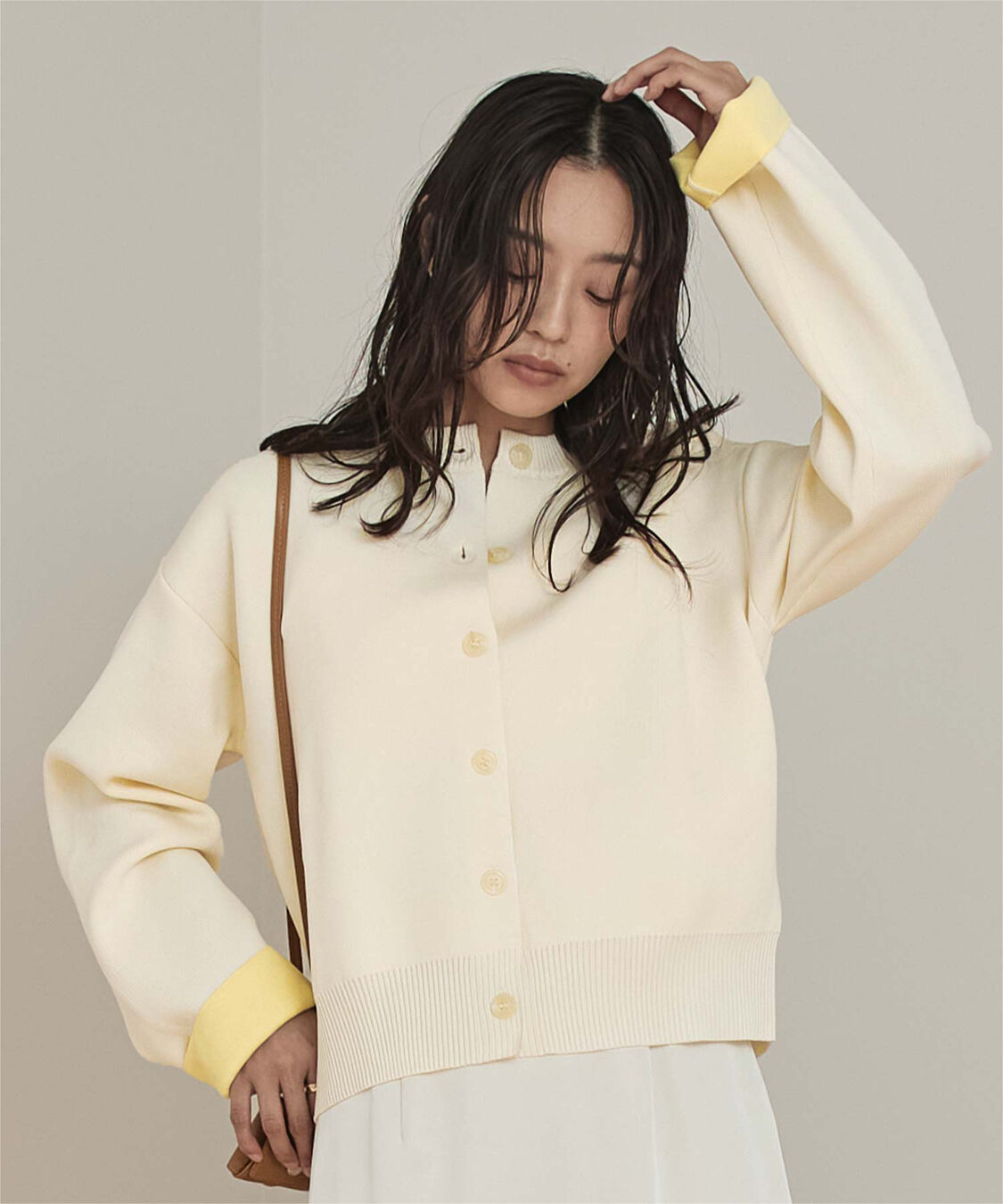 miette「バイカラーデザインニットカーディガン」|カーディガン|アイボリー