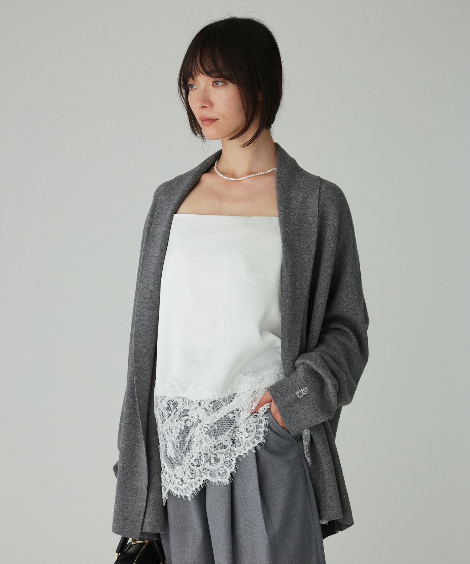 BABYLONE「ショートドレープガウン」|ニット・セーター|ｸﾞﾚｰ