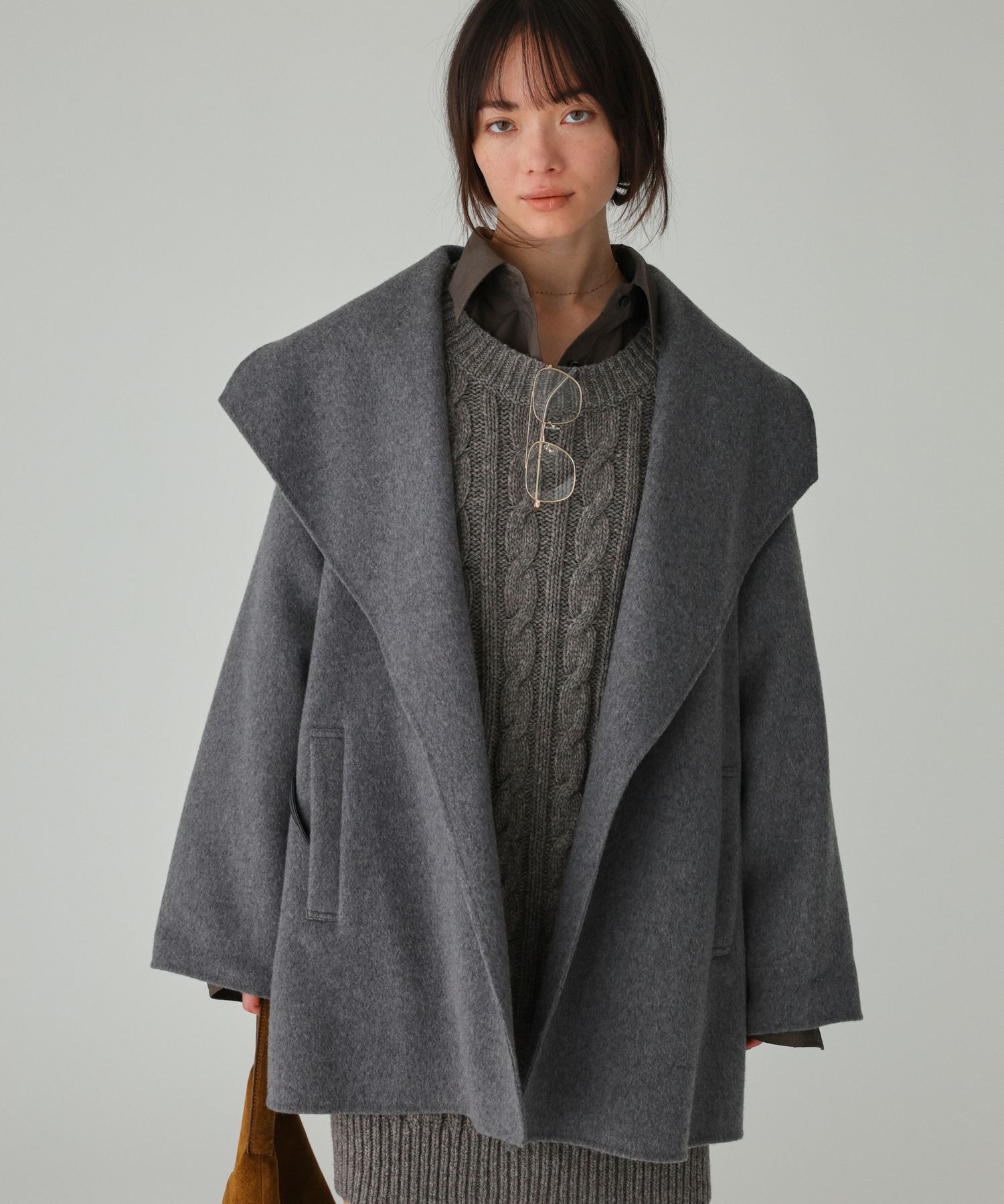 BABYLONE「ベルト付きリバーショートコート」|ポンチョ・ケープ|