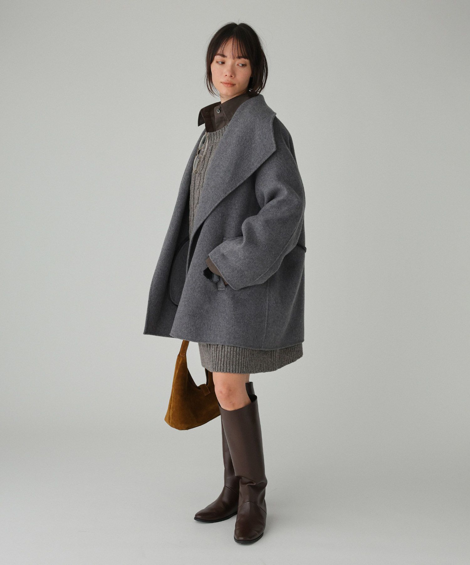 BABYLONE「ベルト付きリバーショートコート」|ポンチョ・ケープ|