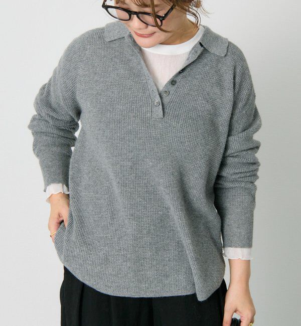  「ワッフルニットポロ」|キャミソール|グレー