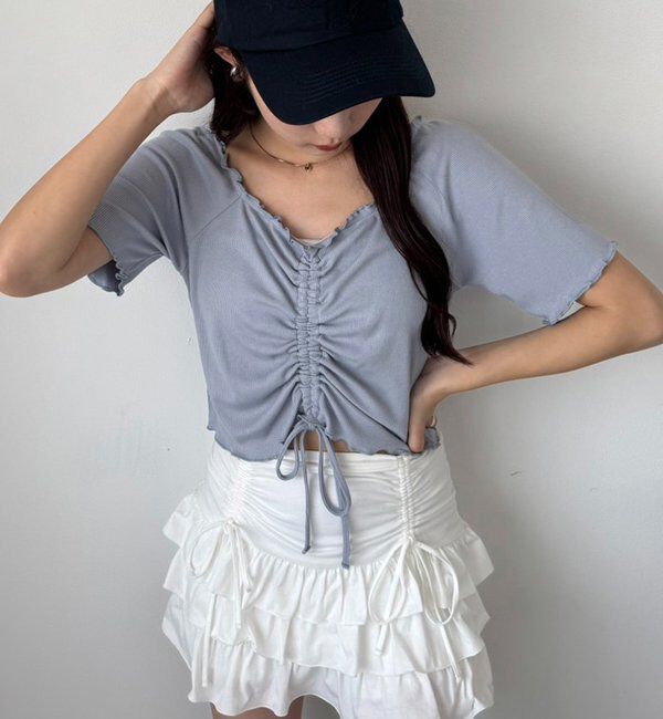  「セットで着れる／ドロストティアードミニ」|スカート|