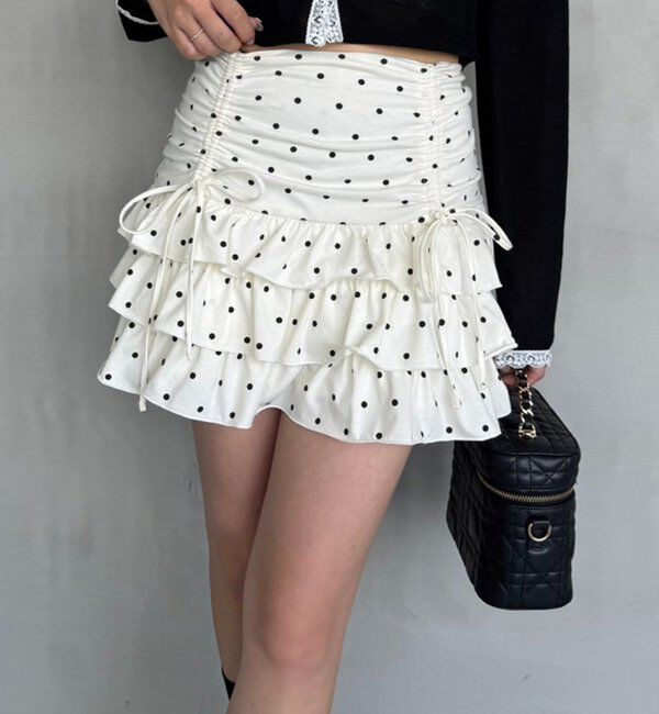  「セットで着れる／ドロストティアードミニ」|スカート|ホワイト系その他