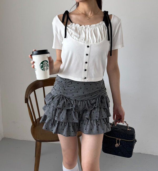  「セットで着れる／ドロストティアードミニ」|スカート|