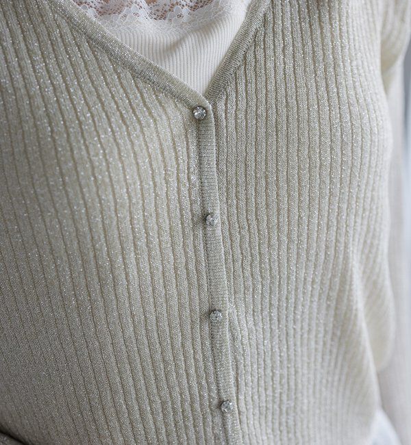  「ビジュー釦ラメシアーカーデ」|ニット・セーター|