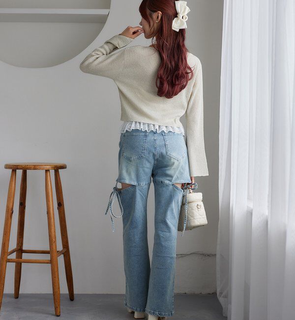  「ビジュー釦ラメシアーカーデ」|ニット・セーター|