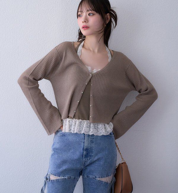  「ビジュー釦ラメシアーカーデ」|ニット・セーター|