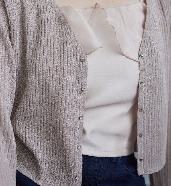  「ビジュー釦ラメシアーカーデ」|ニット・セーター|