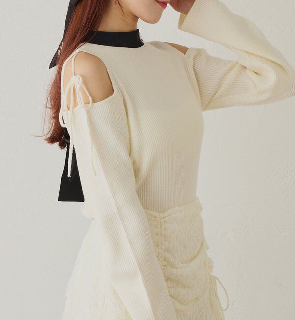  「肩あき配色ニット」|ニット・セーター|