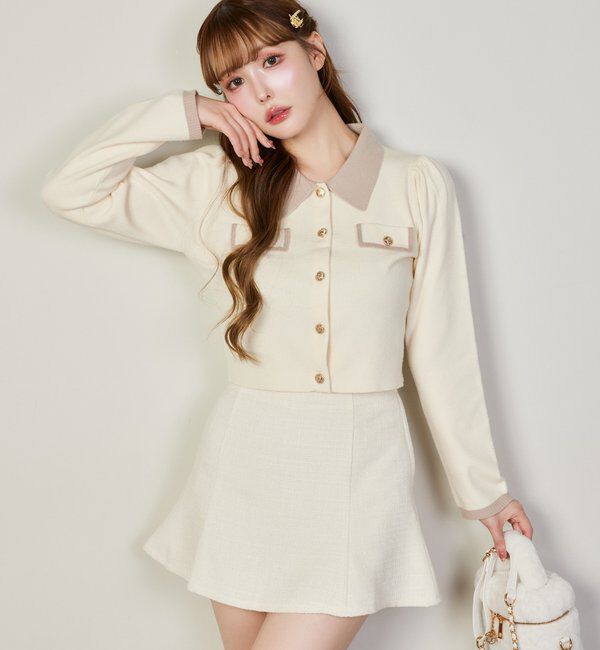  「金ボタン配色衿ニット」|ニット・セーター|