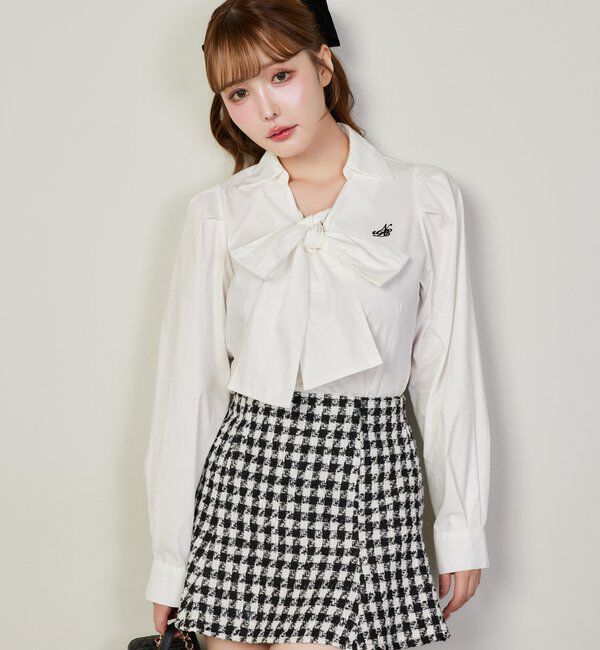  「刺繍入りボウタイブラウス／リボン取り外し可」|シャツ・ブラウス|オフホワイト