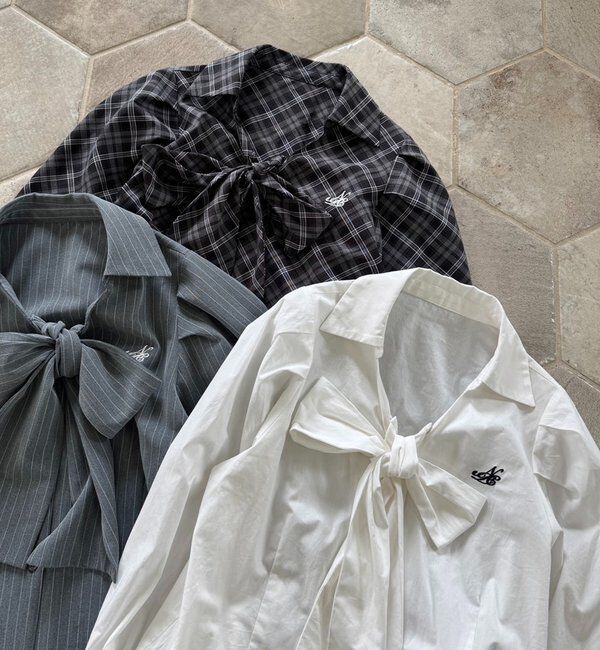  「刺繍入りボウタイブラウス／リボン取り外し可」|シャツ・ブラウス|