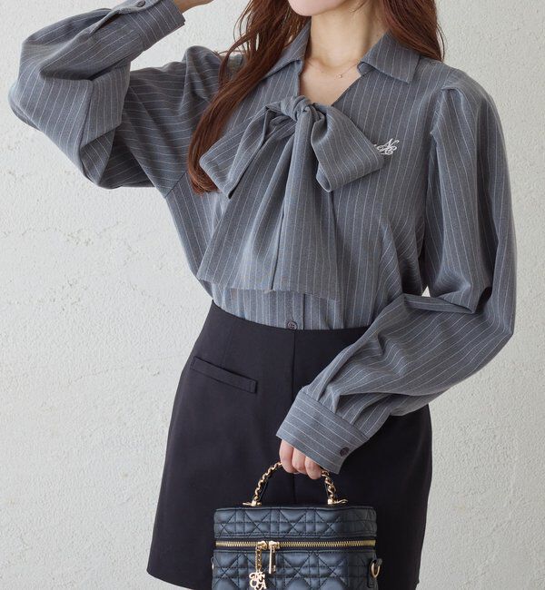  「刺繍入りボウタイブラウス／リボン取り外し可」|シャツ・ブラウス|