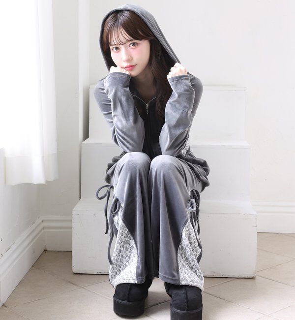  「【セットアップ対応】サイドレースベロアリボンパンツ」|その他|