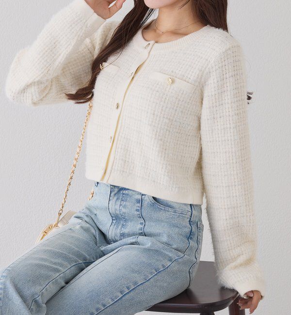  「金ボタンラメツイードカーデ」|ニット・セーター|