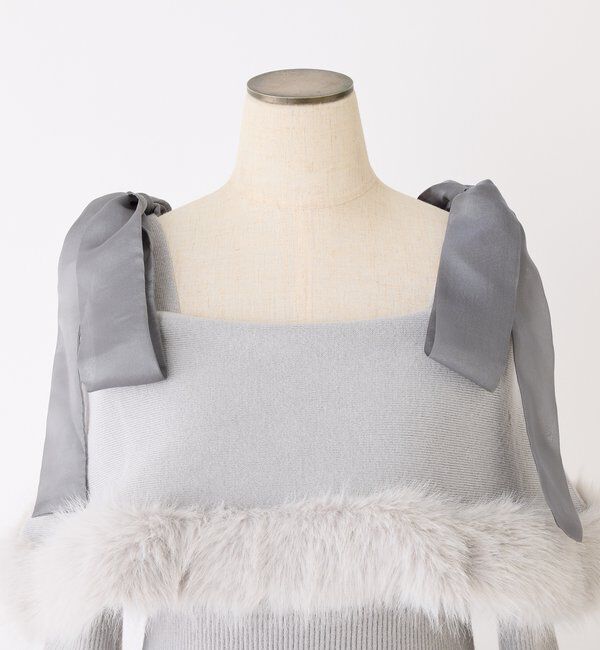  「リボン取り外し可能オフショルファーニットワンピース」|ワンピース|