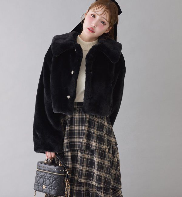  「衿つきエコファーショートコート」|ダウンベスト・ベスト|