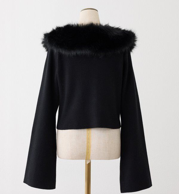  「衿ファーキラキラ釦ニット」|ニット・セーター|