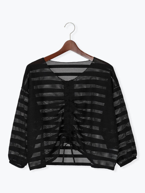 Te chichi TERRASSE「メッシュボーダーシャーリングトップス」|その他|ブラック