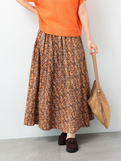 Lugnoncure「ペイズリー柄コットンギャザースカート」|スカート|ブラウン