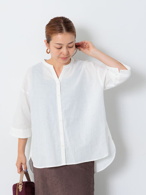 Lugnoncure「綿麻7分袖シャツ」|シャツ・ブラウス|オフホワイト