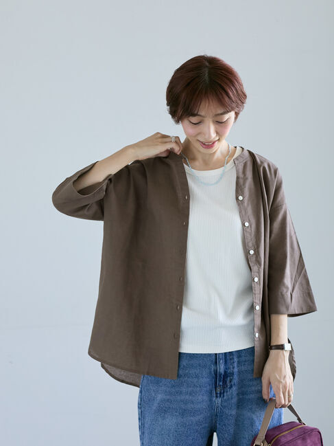 Lugnoncure「綿麻7分袖シャツ」|シャツ・ブラウス|ブラウン