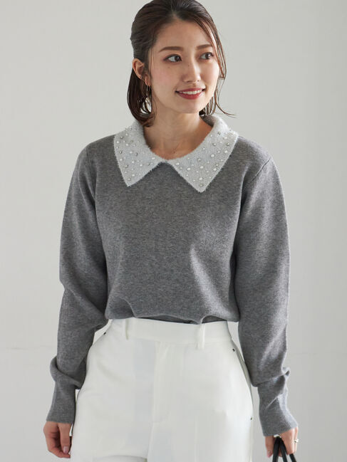 Te chichi「ラメフェザーデコラカラーニット」|ニット・セーター|グレー