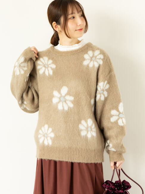 Te chichi TERRASSE「起毛花柄ジャカードニットプルオーバー」|ニット・セーター|