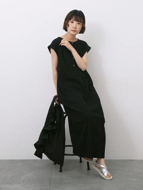 Samansa Mos2 blue「◎ヘンリーネックテレコワンピース」|ワンピース|