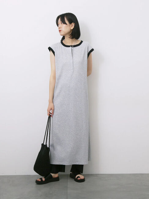 Samansa Mos2 blue「◎ヘンリーネックテレコワンピース」|ワンピース|