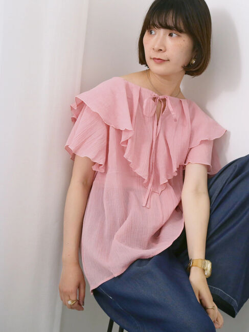 Samansa Mos2 blue「◎フリルブラウス」|シャツ・ブラウス|ピンク
