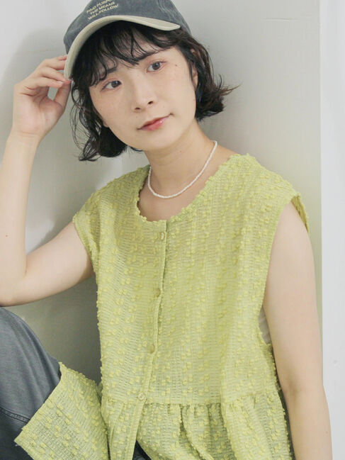 Samansa Mos2 blue「前後2wayジャカードペプラムノースリーブブラウス」|シャツ・ブラウス|