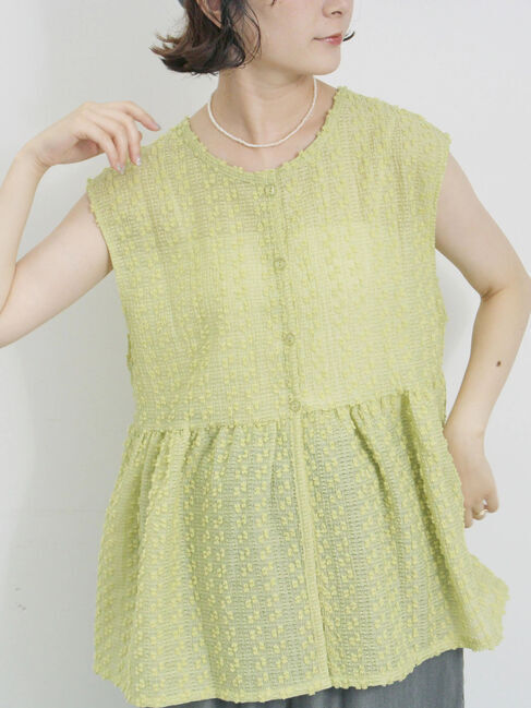 Samansa Mos2 blue「前後2wayジャカードペプラムノースリーブブラウス」|シャツ・ブラウス|