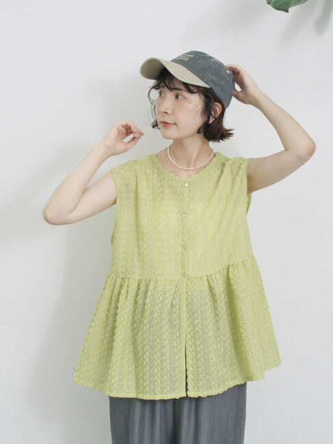 Samansa Mos2 blue「前後2wayジャカードペプラムノースリーブブラウス」|シャツ・ブラウス|